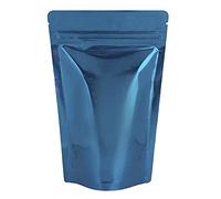 Rightpak Stand Up Pouches 200 Pieces 16cm x 23cm, Blue Shiny Heat Sealable Tear Notches Smell Proof for Food Storage With Ziplock