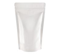 Rightpak Stand Up Pouches 200 Pieces 19cm x 26cm, White Shiny Heat Sealable Tear Notches Smell Proof for Food Storage with Ziplock