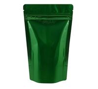 Rightpak Stand Up Pouches 25 Pieces 13cm x 21cm, Green Shiny Heat Sealable Tear Notches Smell Proof for Food Storage With Ziplock