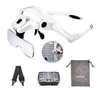 RIGHTWELL® Head Magnifier with Headband - LED Magnifying Glasses with 1X to 3.5X Zoom Hands Free for Hobbies, Reading, Close Work, Jewelry Work, Repair Work, Arts & Crafts -5 Detachable Lenses