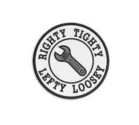 Righty Tighty Lefty Loosey Embroidered Patch - Funny Mechanic Iron On Badge for Jacket Backpack Hat Vest Workwear - Tool Inspired Sew On Emblem with Workshop Humor