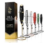 Righwa Milk Frother & Egg Beater - 2-in-1 Handheld Frother for Coffee & Egg Whisker - Battery-Operated Frother with Stand - Auto Shutoff, Powerful Motor - Kitchen Tools & Coffee Station Accessories