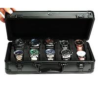RIGICASE 10 slots Aluminum watch case, Hard Deluxe watch storage organizer box with soft foam padding snug fit watches up to 55mm face