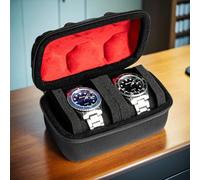 RIGICASE Hard Compact Watch Roll travel case, 2 Slots Portable holder and Organizer with Soft Pillow, keep watch from moving Deluxe red Lining (fit up to 55 mm)