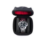 RIGICASE Hard single watch travel case, men's sports watch organizer box with flexible watch pillow (Black, 1 slot red lining)