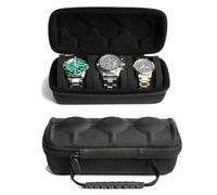 RIGICASE 3 watch travel case roll, Hard watch carry case roll display storage organizer box for men and women with soft foam pillows snug fit all size watches up to 60mm face, Black
