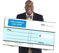 Rigid Board Blank Cheque Presentation Charity Fundraising Check 90cm Wide x 45cm deep Re Usable Write & Wipe