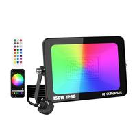 RIGIDON 1 Pack 150W LED Flood Light Outdoor with Plug, Smart RGB DIY Scenes Color Changing Landscape Lighting with APP Control, IP66 Waterproof Flood Lights for Garden Yards Stage House