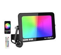 RIGIDON 1 Pack 200W Smart RGB LED Floodlight Outdoor with Plug, APP Control