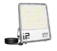 RIGIDON 1 Pcs Outdoor Flood LED Work Light, 400W 40000 LM Floodlight, Cold White Security Lights for Garage Garden Yard Lawn Workshop Court Patio, IP66 Waterproof 6000K, 1.5 M Wire with UK Plug