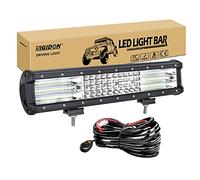 RIGIDON 15 inch 390W Car Led Light Bar with 12V Wiring Harness Cable Kit, 9D Tri Row for Car Off Road Truck SUV UTE ATV 4x4 Tractors Excavator, Flood Beam, Waterproof Driving Work Lamp, 6000K White