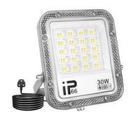 RIGIDON 1Pcs 30W LED Flood Light Outdoor with 1M Plug, 3000LM Super Bright Outdoor Lights 6000K Daylight White IP66 Waterproof Security Lights for Garden, Garage, Yard, Sports Ground, Patio, Porch