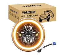 RIGIDON 1Pcs 7inch Round Led Headlight, Amber Halo Turn Signal White DRL High/Low Beam, 4 Leds 50W Angle Eyes Compatible With Jeep Wrangler JK LJ CJ TJ Dirtbike Motorbike Motorcycle Harley Davidson