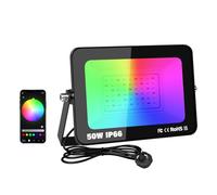 RIGIDON 1X 50W smart Outdoor RGB led floodlight APP Remote Control IP66 | plug, 175V-265V, dimmable colour changing, for garden courtyard landscap stage, Halloween Christmas decoration, waterproof