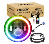 RIGIDON 1x 7inch 50W round led headlight with mounting bracket RGB white | RGB halo turn signal, high low beam, DRL, For Jeep Wrangler JK LJ CJ TJ Dirtbike Motor Motorcycle Harley Davidson