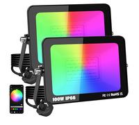 RIGIDON 2 Pack 100W LED Flood Light Outdoor with Plug, Smart RGB DIY Scenes Color Changing Landscape Lighting with APP Control, IP66 Waterproof Flood Lights for Garden Yards Stage House