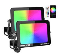 RIGIDON 2 Pack 200W Smart RGB LED Floodlight Outdoor with Plug, APP Control | 20000LM, Dimmable, 16 Million Colour, Remote Control, IP66 Waterproof, Changing Flood light for Garden, Yards, Landscape