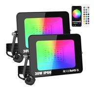 RIGIDON 2 Pack 30W Smart RGB LED Flood Light Outdoor with Plug, APP Control