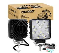 RIGIDON 2 Pcs 4 inch 48W Square Led Work Light With 12V Wiring Harness Kit, 3 Modes White Amber Spot Lights, Driving Led Pods for Car Off road Truck 4x4 SUV ATV Boat, 3000K 6000K Fog Lights, IP67