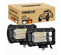 RIGIDON 2 Pcs Led Work Light Bar, Strobe Dual Color 5 inch 72W Tri Row Spot Beam, 12V 24V Driving Lights Lamp for Car Off road Boat Truck 4x4 SUV Tractors Excavator, 3000K 6000K Amber White, Fog Lamp