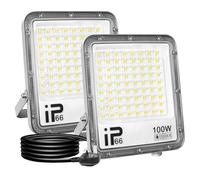 RIGIDON 2 Pcs Outdoor Flood LED Work Light, 100W 10000 LM Floodlight, Cold White Security Lights for Garage Garden Yard Lawn Workshop Court Patio, IP66 Waterproof 6000K, 1 M Wire with UK Plug