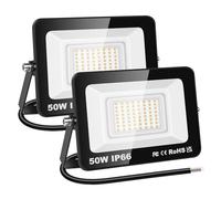 RIGIDON 2 Pcs Outdoor Flood LED Work Light, 50W 5000 Lumens Floodlight, Daylight Warm White Security Lights for Garden Yard Lawn Basketball Football Court Patio Landscape, IP66 Waterproof 3000K