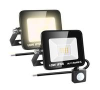 RIGIDON 2 Pcs PIR Motion Sensor Outdoor Floodlight, 10W 1000 Lumens Outside Led Work Light, Daylight Warm White Wall Light for Garden Garage Backyard Patio Lawn House Doorway, IP66 Waterproof 3000K