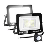 RIGIDON 2 Pcs PIR Motion Sensor Outdoor Floodlight, 50W 5000 Lumens Outside Led Work Light, Daylight Cold White Wall Light for Garden Garage Backyard Patio Lawn House Doorway, IP66 Waterproof 6000K