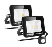 RIGIDON 2 Pcs PIR Motion Sensor Outdoor Security Light, 10W 1000 Lumens Outside Led Floodlight, Daylight Warm White Wall Light for Garden Garage Backyard Patio House Doorway, IP66 Waterproof 3000K