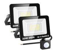 RIGIDON 2 Pcs PIR Motion Sensor Outdoor Security Light, 30W 3000 Lumens Outside Led Floodlight, Cold White Wall Light for Garden Garage Backyard Patio House Doorway, IP66 Waterproof 6000K