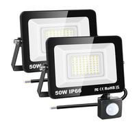 RIGIDON 2 Pcs PIR Motion Sensor Outdoor Security Light, 50W 5000 Lumens Outside Led Floodlight, Cold White Wall Light for Garden Garage Backyard Patio House Doorway, IP66 Waterproof 6000K