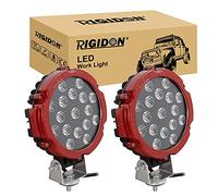 RIGIDON 2 Pcs Round Led Work Light, 7 inch 51W Flood Beam, 12V 24V Driving Lights Lamp for Car Off road Boat Truck 4x4 SUV ATV Tractors Excavator, 6000K White, Fog Lamp, Red Case