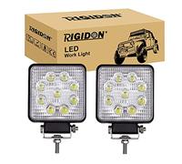 RIGIDON 2 Pcs Square Led Work Light, 4 inch 27W Flood Beam, 12V 24V Driving Lights Lamp for Car Off road Boat Truck 4x4 SUV ATV Tractors Excavator, 6000K White, Fog Lamp
