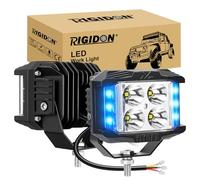 RIGIDON 2 x Strobe Led Work Light Bar, 3 Sides Shooter 4 inch 35W 3500 lumens Spotlight, 12V 24V Driving Lamp for Car Off road Boat Truck 4x4 SUV ATV Tractors Excavator, Blue White, Fog Lamp
