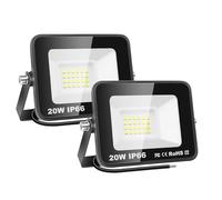 RIGIDON 2Pcs 20W LED Flood Light Outdoor 2000LM Super Bright Outdoor Lights 6000K Daylight White IP66 Waterproof Security Lights for Garden, Garage, Yard, Sports Ground, Patio, Pathway Porch