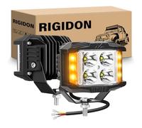 RIGIDON 2PCS 4Inch 10CM 35W Spot Flood Fog Light, Three-sided LED Work Light, Strobe Amber & White 12V 24V Offroad Lamp for Truck ATV SUV UTV Boat 4x4 Car Roof Luggage Rack, Bumper, Hood