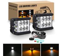 RIGIDON 2PCS 4Inch 10CM 60W Spot Flood Fog Light with Wire Harness, Three-sided LED Work Light, Strobe Amber & White 12V 24V Offroad Lamp for Truck ATV SUV UTV Boat 4x4 Car, Bumper, Hood