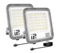 RIGIDON 2Pcs 50W LED Flood Light Outdoor with 1M Plug, 5000LM Super Bright Outdoor Lights 6000K Daylight White IP66 Waterproof Security Lights for Garden, Garage, Yard, Sports Ground, Patio, Porch