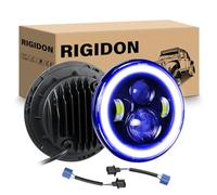 RIGIDON 2PCS 7 Inch Round LED Headlight, 4 LED Motorcycle Headlight White DRL High/Low Beam Blue Halo Turn Signal Angle Eyes Light for Wrangler JK TJ LJ CJ Motorcycle Davidson