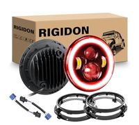 RIGIDON 2PCS 7 Inch Round LED Headlight, 4 LED Motorcycle Headlight White DRL High/Low Beam Red Halo Turn Signal Angle Eyes Light for Wrangler JK TJ LJ CJ Motorcycle Davidson with Mounting Brackets