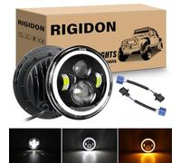 RIGIDON 2PCS 7 Inch Round LED Motorcycle Headlight, 4 LED White & Amber DRL