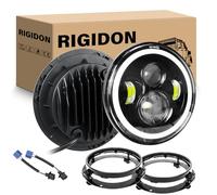 RIGIDON 2PCS 7 Inch Round LED Motorcycle Headlight, 4 LED White & Amber DRL