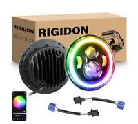 RIGIDON 2PCS 7 Inch Round LED Motorcycle Headlight, 4 LED White & RGB DRL