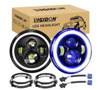 RIGIDON 2Pcs 7inch Round Led Headlight With Mounting Bracket, Blue Halo Turn Signal White DRL High/Low Beam, 4 Leds 50W Angle Eyes Compatible With Jeep Wrangler JK LJ CJ TJ Motorbike Motorcycle