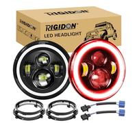 RIGIDON 2Pcs 7inch Round Led Headlight With Mounting Bracket, Red Halo Turn Signal White DRL High/Low Beam, 4 Leds 50W Angle Eyes Compatible With Jeep Wrangler JK LJ CJ TJ Motorbike Motorcycle