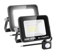 RIGIDON 2x 20W Pir motion sensor outdoor security light led floodlight | 2000lm, no plug, 6000K cold white, outside wall light, for garden garage backyard patio house doorway, IP66 waterproof