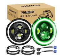 RIGIDON 2x 7inch 50W round led headlight with mounting bracket green white | green halo turn signal, high low beam, DRL, For Jeep Wrangler JK LJ CJ TJ Dirtbike Motor Motorcycle Harley Davidson