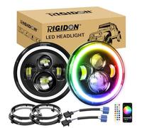 RIGIDON 2x 7inch 50W round led headlight with mounting bracket RGB white | RGB halo turn signal, high low beam, DRL, For Jeep Wrangler JK LJ CJ TJ Dirtbike Motor Motorcycle Harley Davidson