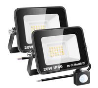 RIGIDON 2x Pir motion sensor outdoor security light, 20W led floodlight | 2000lm, no plug, 3000K warm white, outside wall light, for garden garage backyard patio house doorway, IP66 waterproof