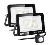 RIGIDON 2X Pir Motion Sensor Outdoor Security Light, 50W led floodlight